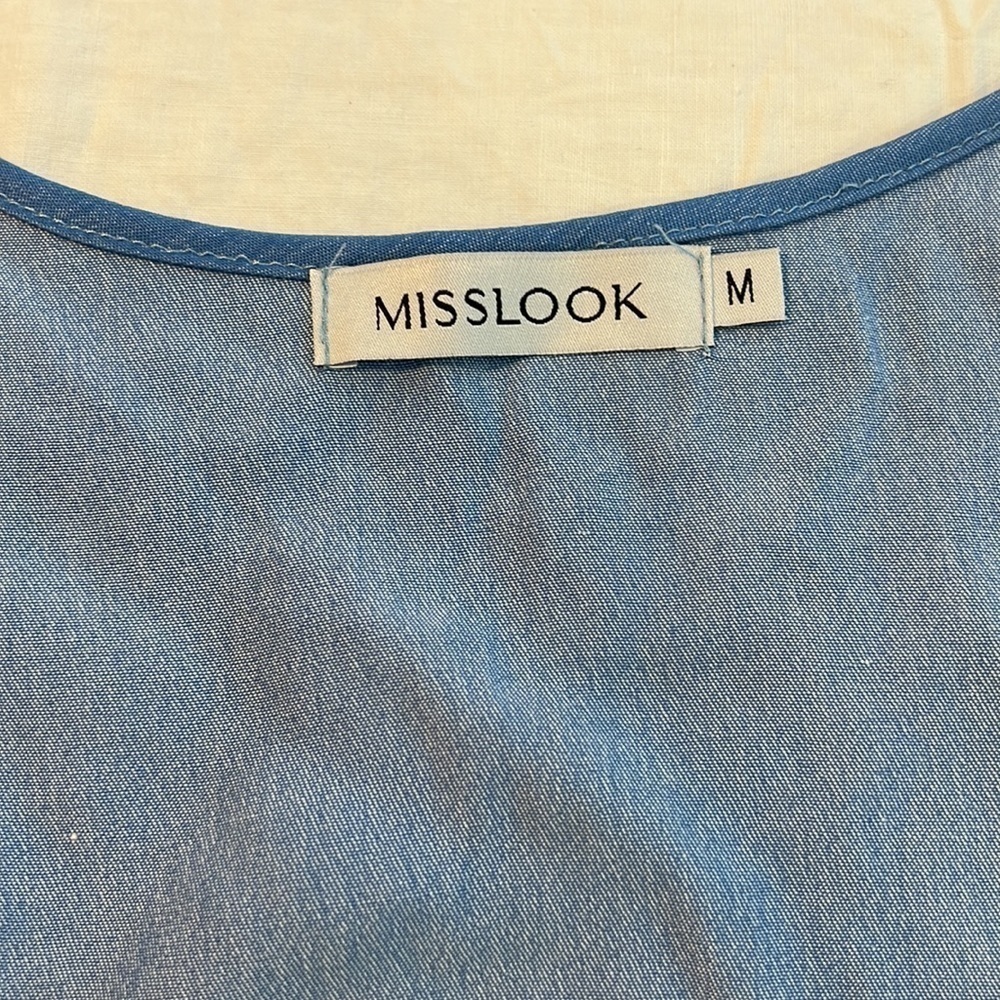⭐️Misslook, Soft Blue Casual Dress, Breast Pockets, Button-Front, Like New, M - Picture 11 of 12